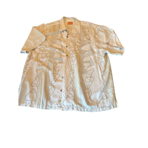 Tommy Bahama Silk Tan Beige Hawaiian Polynesian Botanical Shirt Size XX Large - Picture 1 of 6